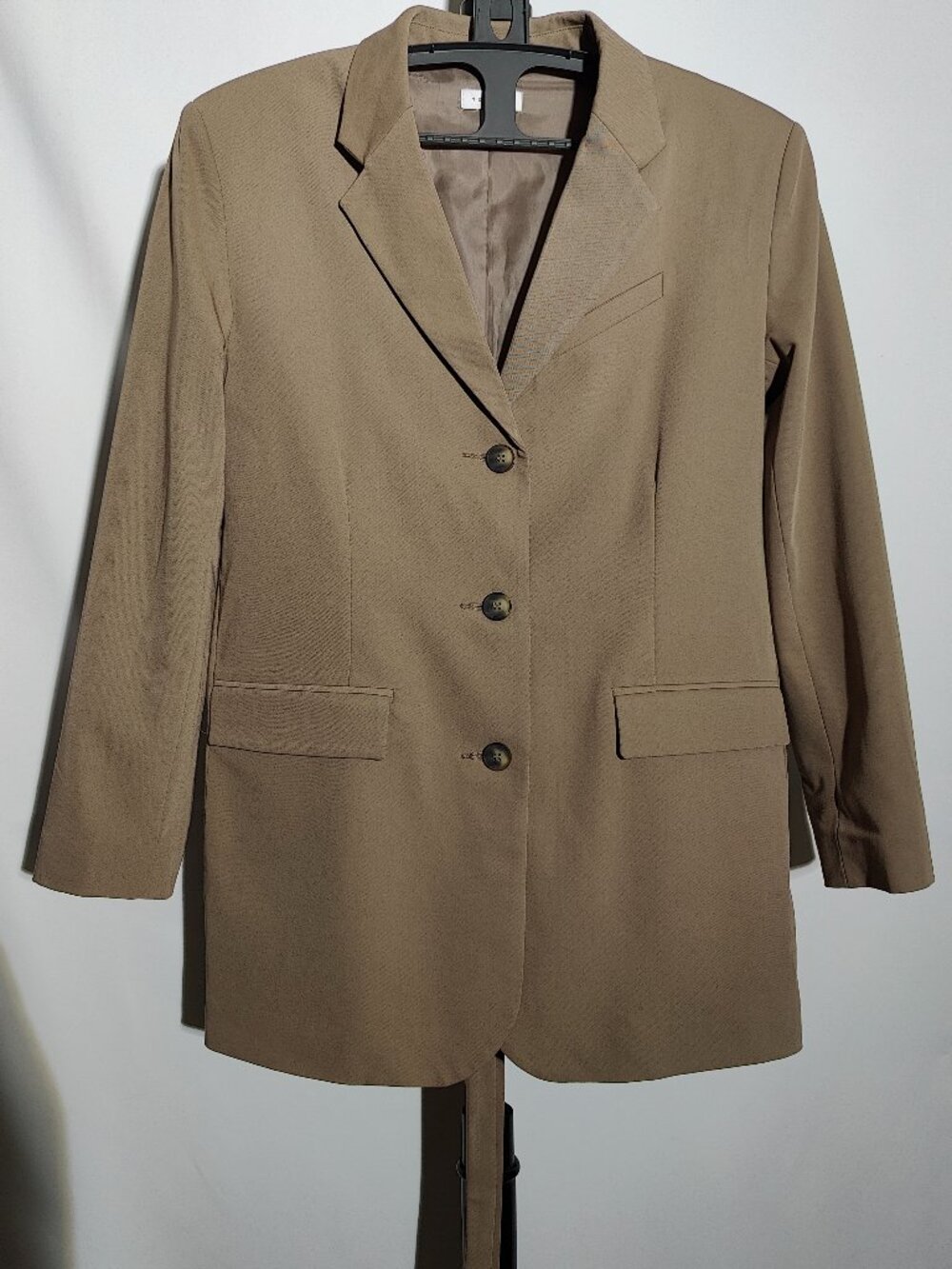 Topshop Tan Camel Belted Longline 3-Button Blazer Suit Jacket Size 6